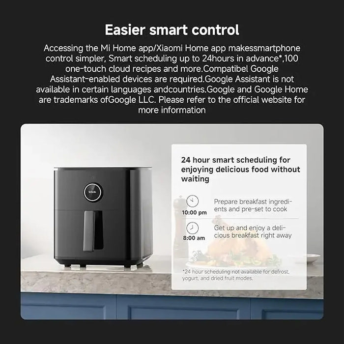 Xiaomi Smart Air Fryer 6.5L Air Fryer | 6.5L Capacity | 1800W Power | 40-220¡C Adjustable Temperature | 360¡ Convection Heating | Smart App Control | 100 Recipes | OLED Display | Black