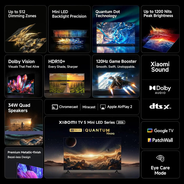 Xiaomi TV S Mini LED 75 2026 | 75 Inch 4K QD-Mini LED Smart TV | 1200 Nits Peak Brightness | 60Hz With 120Hz Game Boost | Dolby Audio DTS:X | Google TV