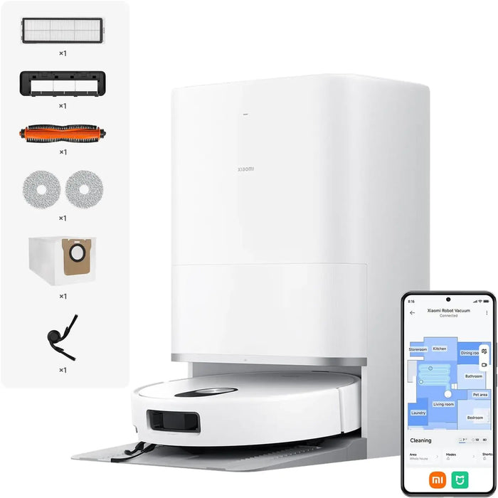Xiaomi Robot Vacuum 5 Pro | 20000Pa Suction Power | AI Obstacle Avoidance HD Camera | Self-Cleaning Base Station With 4L Water Tank | 5200mAh Battery 140min | White | OV21GL