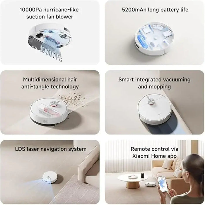Xiaomi Robot Vacuum S40 | 10000Pa Suction | 5200mAh Battery Up To 180 Minutes Runtime | 520mL Dustbin 270mL Water Tank | LDS Laser Navigation | App And Voice Control | White | OV81