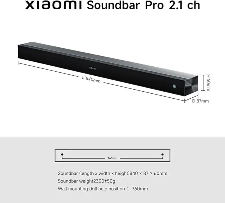 Xiaomi Soundbar Pro 2.1 ch | 300W 2.1 Channel Soundbar | External Wireless 6.5 Inch Subwoofer 180W | Dolby Audio DTS Virtual:X | Bluetooth 5.3 HDMI ARC Optical Coaxial NFC | Black