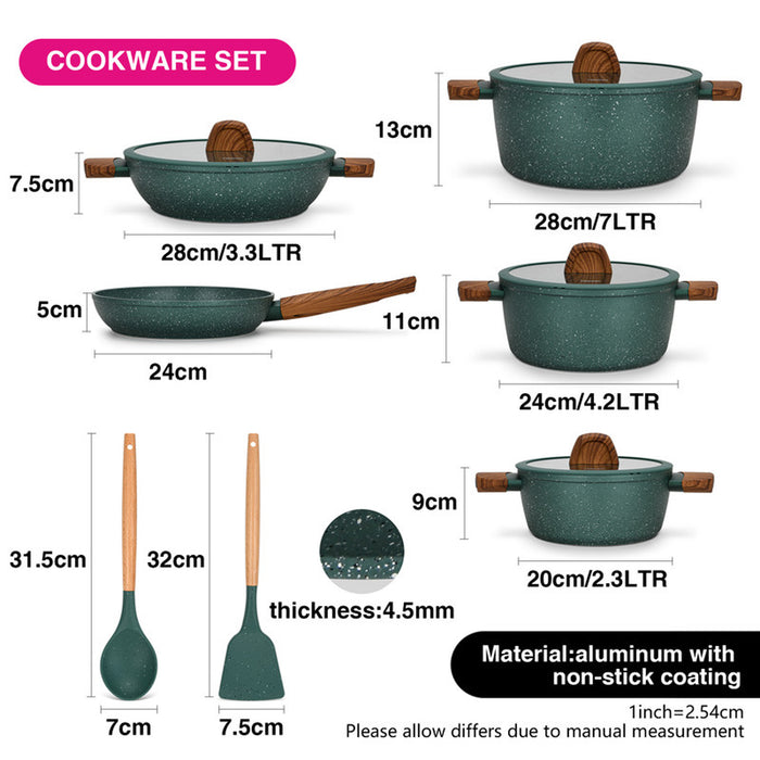 Fissman 11-Piece Cookware Set Falak Aluminium with Non-Stick Coating Stockpot 20cm,24cm,28cm, Shallow Casserole 28cm, Frying Pan 24cm + Cooking Spoon And Turner