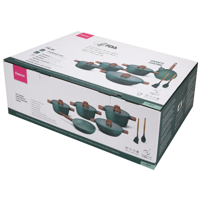 Fissman 11-Piece Cookware Set Falak Aluminium with Non-Stick Coating Stockpot 20cm,24cm,28cm, Shallow Casserole 28cm, Frying Pan 24cm + Cooking Spoon And Turner