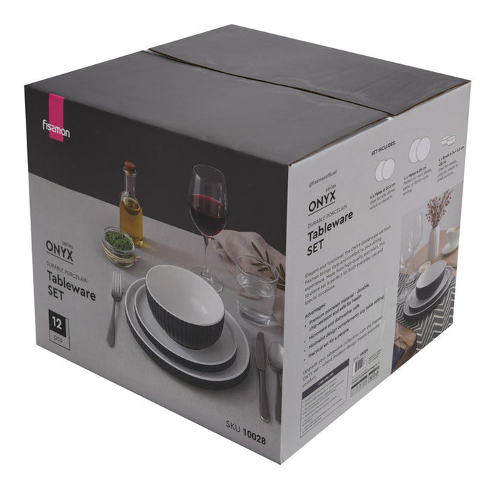 Fissman 12-Piece Tableware Set Onyx (Durable Porcelain)