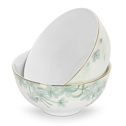 Set of two ceramic bowls with floral design on a white background