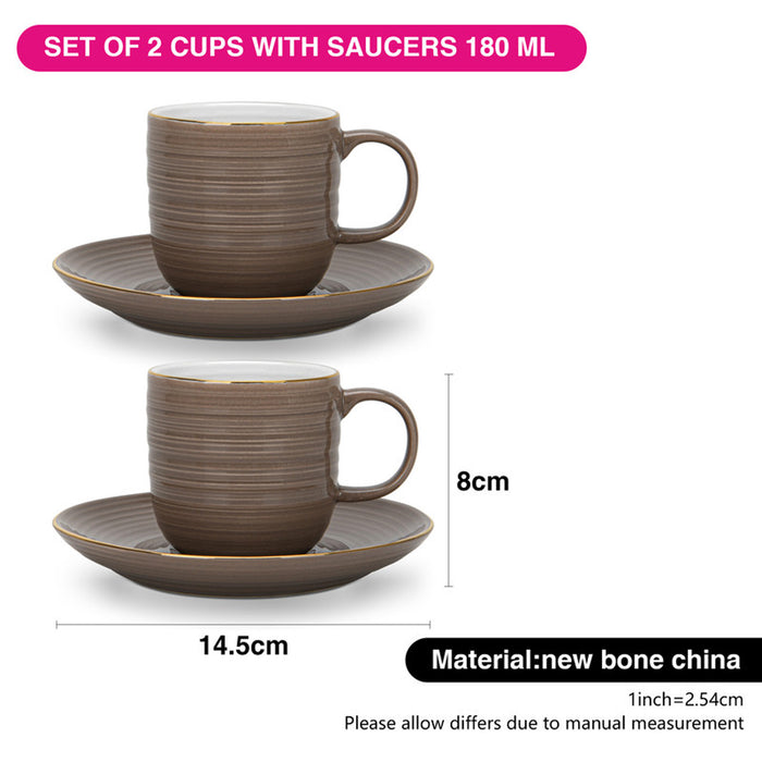 Fissman 2-Piece Cups Firmina Brown 180ml with Saucers New Bone China