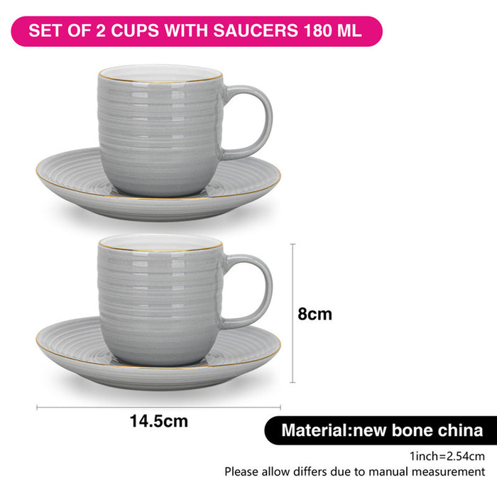 Fissman 2-Piece Cups Firmina Gray 180ml with Saucers New Bone China
