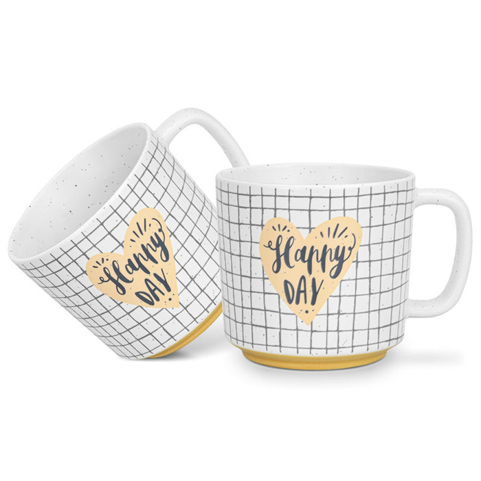Fissman 2-Piece Mugs 490ml Happy Day Checked New Bone China