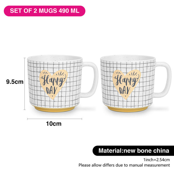 Fissman 2-Piece Mugs 490ml Happy Day Checked New Bone China