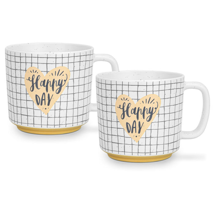 Fissman 2-Piece Mugs 490ml Happy Day Checked New Bone China