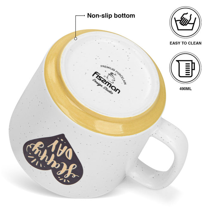 Fissman 2-Piece Mugs 490ml Happy Day With Heart New Bone China
