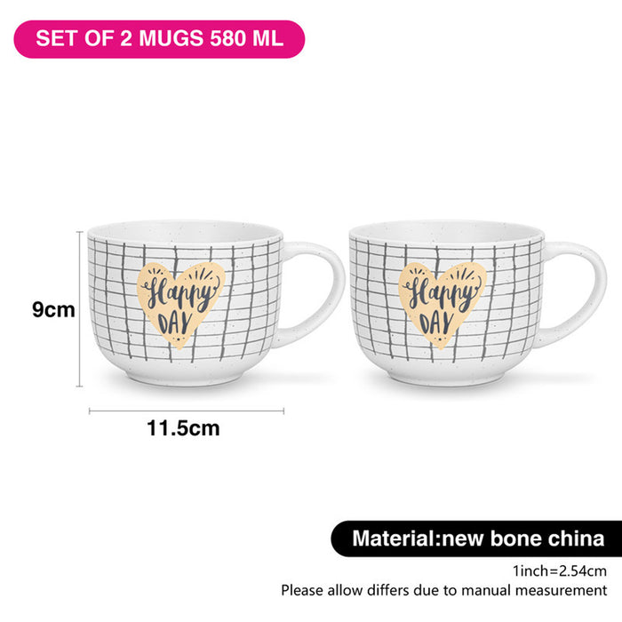 Fissman 2-Piece Mugs 580ml Happy Day Checked New Bone China