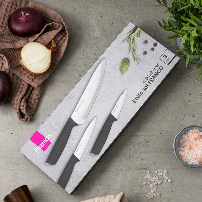 Fissman 3-Piece Knife Set, Stainless Steel Franco Series 8'' Chef Knife, 5'' Utility Knife, 3.5'' Paring Knife