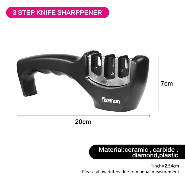 3-Step Knife Sharpener 21cm Black (Ceramic, Carbide, Diamond)