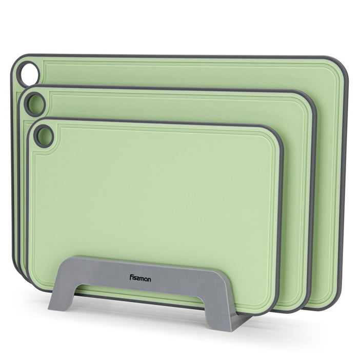 Fissman 3-Piece Chopping Boards 41cm/36cm/31cm With Holder Green Plastic+ TPR