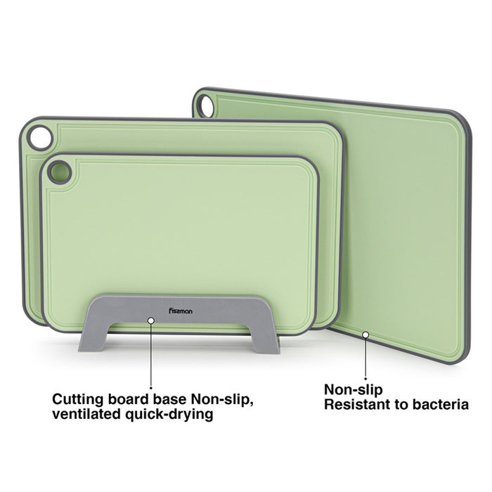 Fissman 3-Piece Chopping Boards 41cm/36cm/31cm With Holder Green Plastic+ TPR