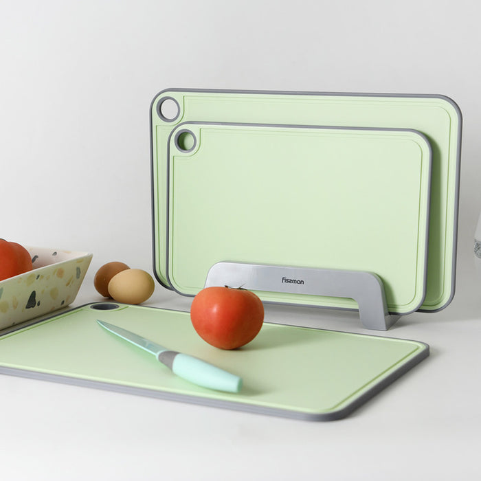 Fissman 3-Piece Chopping Boards 41cm/36cm/31cm With Holder Green Plastic+ TPR
