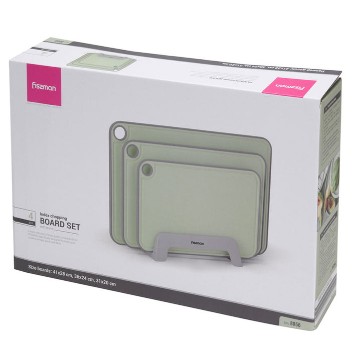 Fissman 3-Piece Chopping Boards 41cm/36cm/31cm With Holder Green Plastic+ TPR