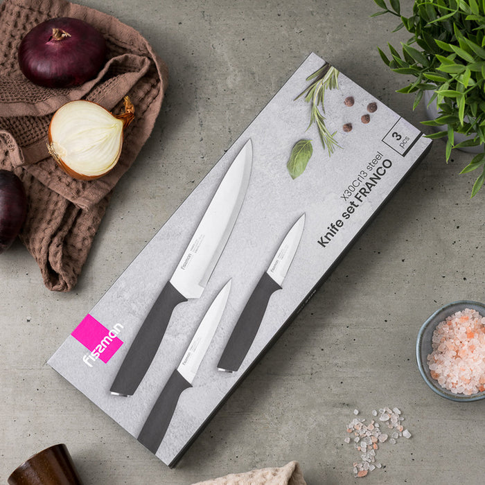 Fissman 3-Piece Knife Set, Stainless Steel Franco Series 8'' Chef Knife, 5'' Utility Knife, 3.5'' Paring Knife