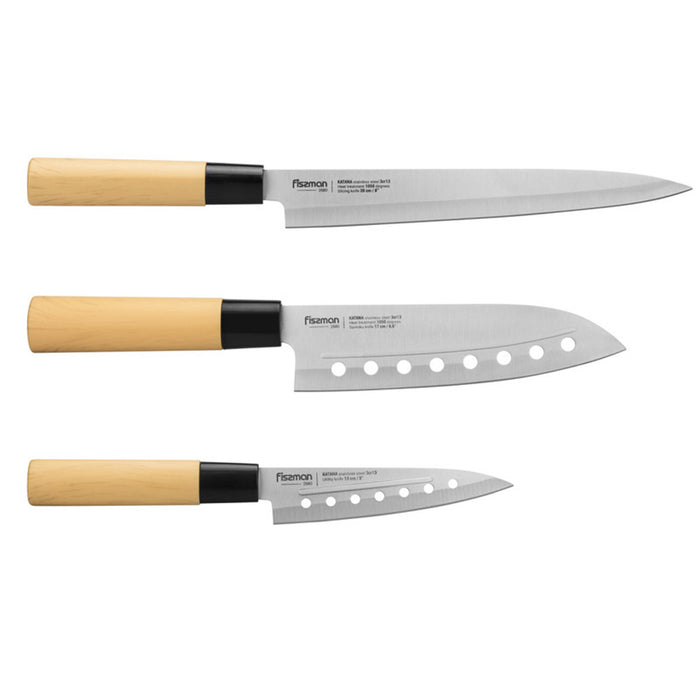 Fissman 3-Piece Non Stick Katana Knifes Brown/Silver 32.5cm
