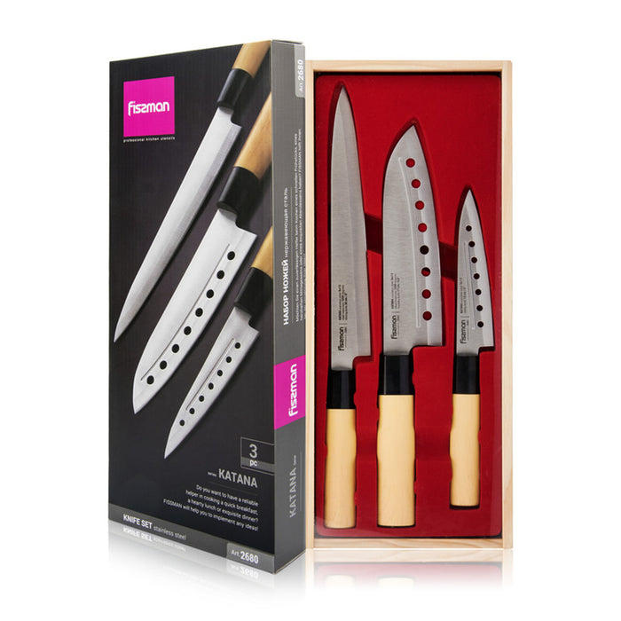 Fissman 3-Piece Non Stick Katana Knifes Brown/Silver 32.5cm