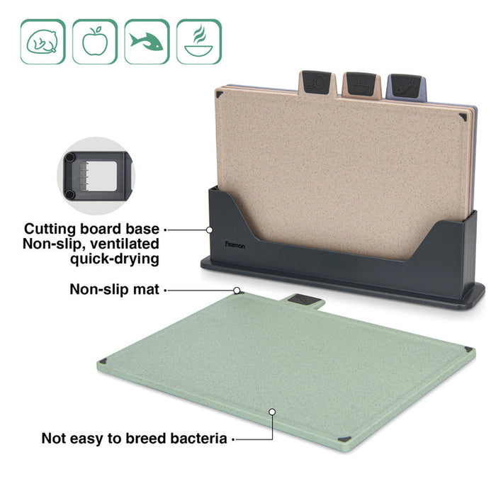 Fissman 4-Piece Cutting Board Set 30cm _ Color-Coded with Unique Icons