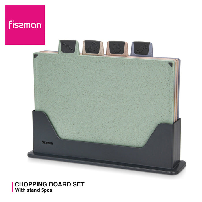 Fissman 4-Piece Cutting Board Set 30cm _ Color-Coded with Unique Icons