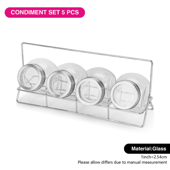 Fissman 4-Piece Glass Condiment Set 195ml with Rack Organizer