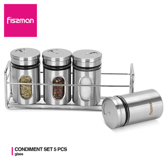 Fissman 5-Piece Salt And Pepper Shaker Glass 80ml