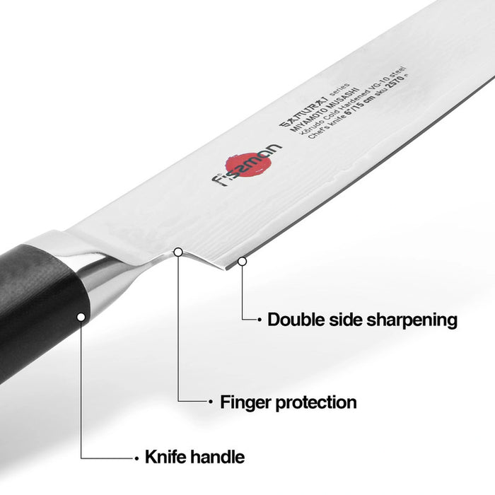 6" Chef's Knife Samurai Musashi 15cm (Steel DAMASCUS)