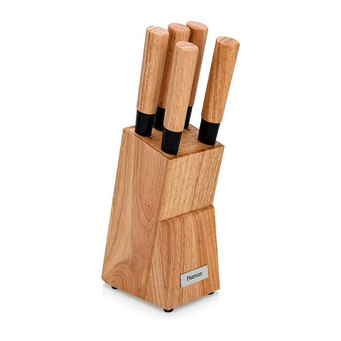 Fissman 6-Piece Kitchen Knife Set with Wooden Block, Stainless Steel Pascual Series Multicolor