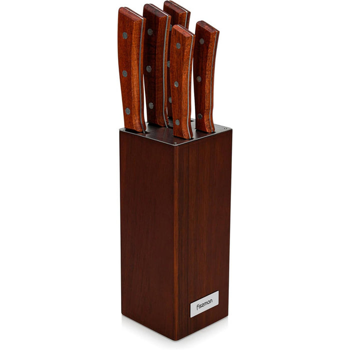 Fissman 6-Piece Kitchen Knife Set with Wooden Block, Stainless Steel Pascual Series