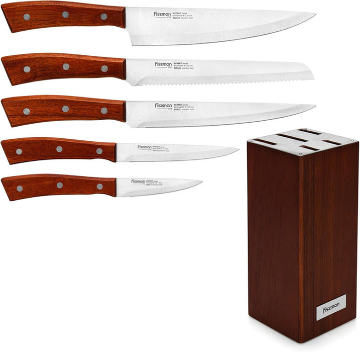 Fissman 6-Piece Kitchen Knife Set with Wooden Block, Stainless Steel Pascual Series