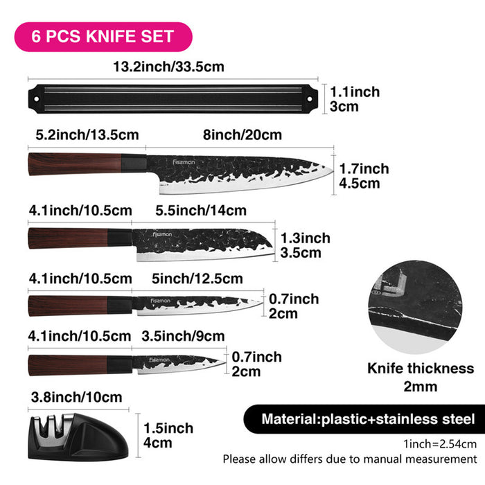 Fissman 6-Piece Knife Set Kendo Series with Magnet Bar And Sharpener X30Cr13 Steel