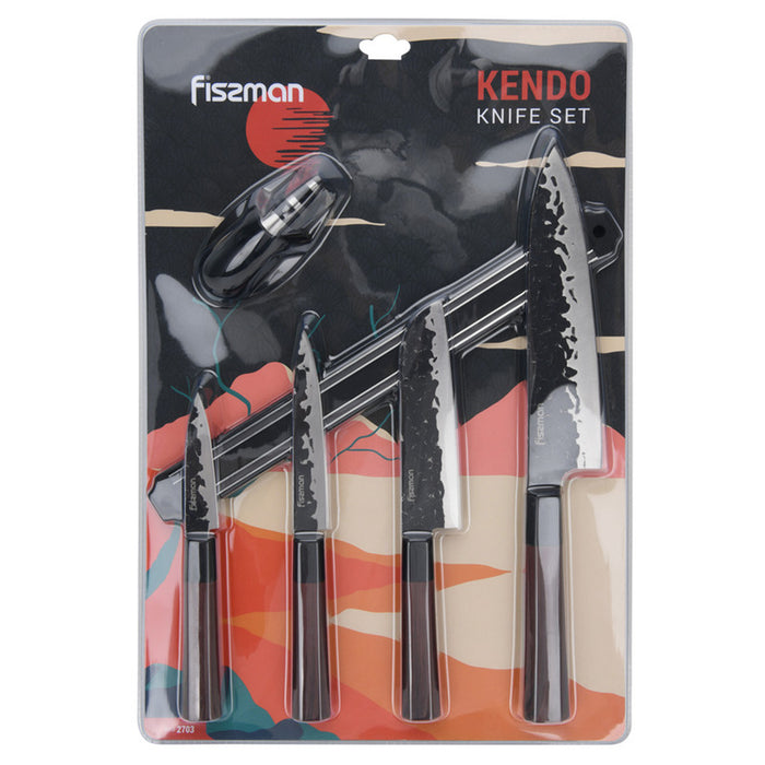 Fissman 6-Piece Knife Set Kendo Series with Magnet Bar And Sharpener X30Cr13 Steel