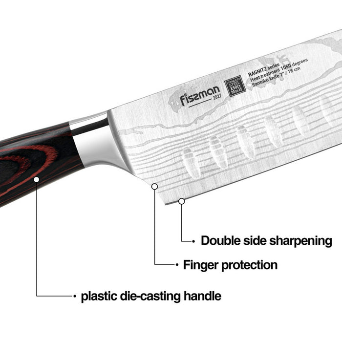 Fissman 7'' Santoku Knife Japanese Utility Knife, German Alloy X50CrMoV15 Stainless Steel Ragnitz Series