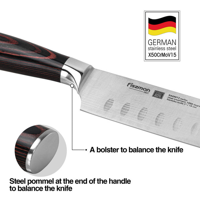 Fissman 7'' Santoku Knife Japanese Utility Knife, German Alloy X50CrMoV15 Stainless Steel Ragnitz Series