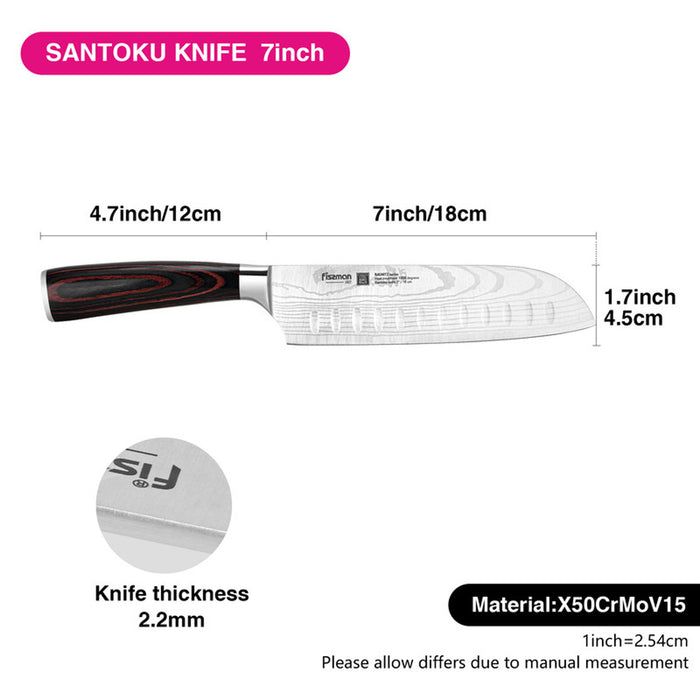 Fissman 7'' Santoku Knife Japanese Utility Knife, German Alloy X50CrMoV15 Stainless Steel Ragnitz Series