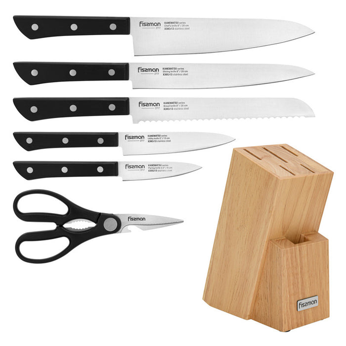 Fissman 7-Piece Knife Set Kanematsu with Wooden Block X30Cr13 Steel