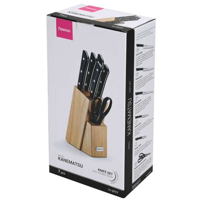 Fissman 7-Piece Knife Set Kanematsu with Wooden Block X30Cr13 Steel