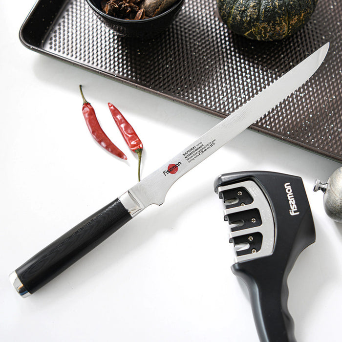 8" Slicing Knife Samurai Musashi 20cm (Steel DAMASCUS)