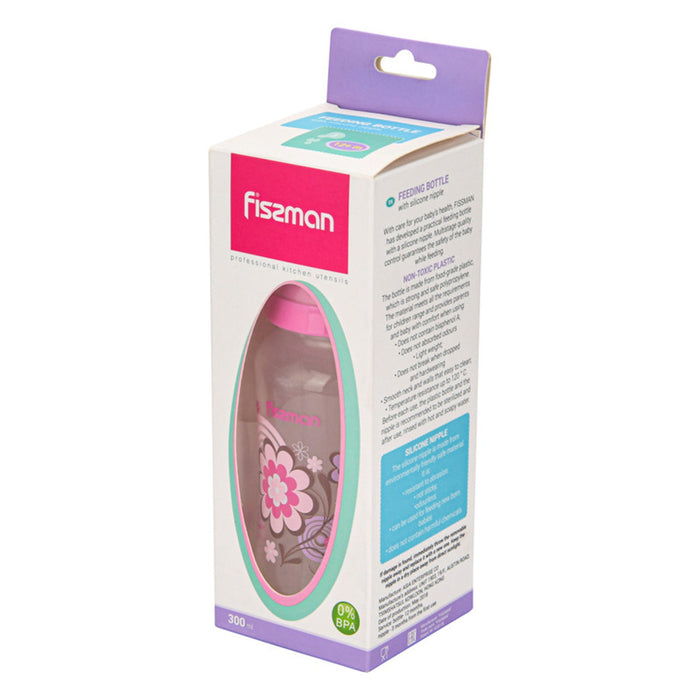 Baby Feeding, Plastic Food Grade Bottle Non Drip Silicone Nipple And No-Spill for Babies and Infants, Zero BPA, And Eco- Friendly 300ml (Pink) Fissman