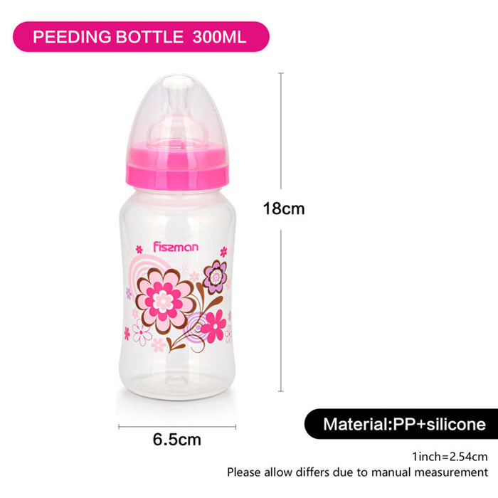 Baby Feeding, Plastic Food Grade Bottle Non Drip Silicone Nipple And No-Spill for Babies and Infants, Zero BPA, And Eco- Friendly 300ml (Pink) Fissman