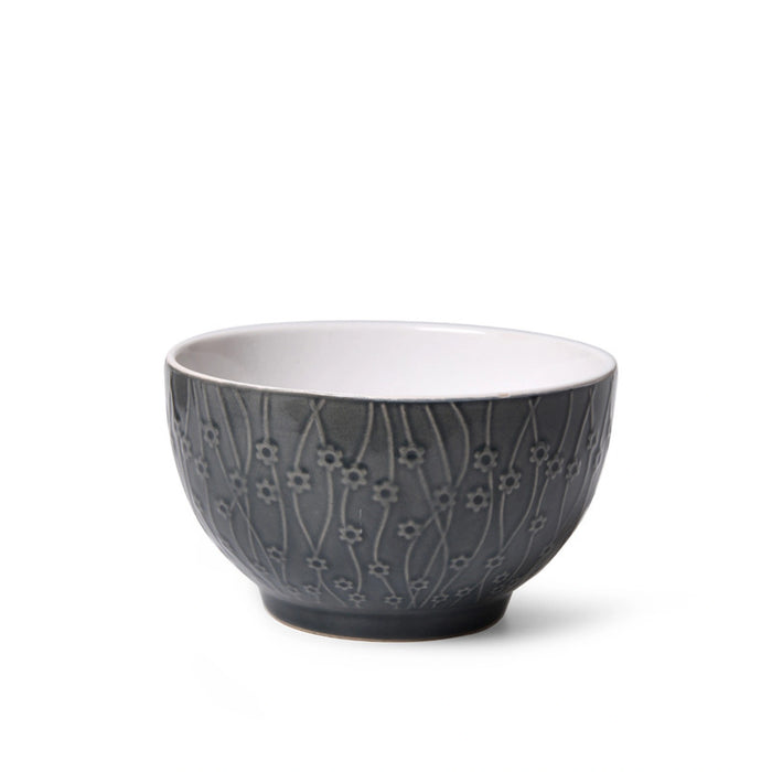 Bowl Ceramic Tableware, Thick-Edge Non-Slip Design, For Cereal, Salad, Pasta, Soup, Dessert, Serving of Rice, For Breakfast, Embossed Design, Scratch Resistant Yellow 14cm/640ml (Grey)