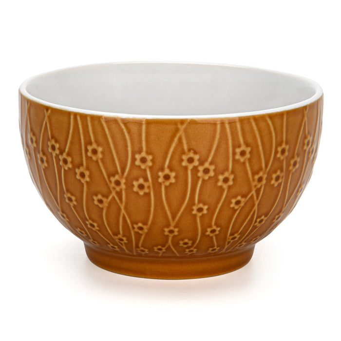 Bowl Ceramic Tableware, Thick-Edge Non-Slip Design, For Cereal, Salad, Pasta, Soup, Dessert, Serving of Rice, For Breakfast, Embossed Design, Scratch Resistant Yellow 14cm/640ml (Yellow)
