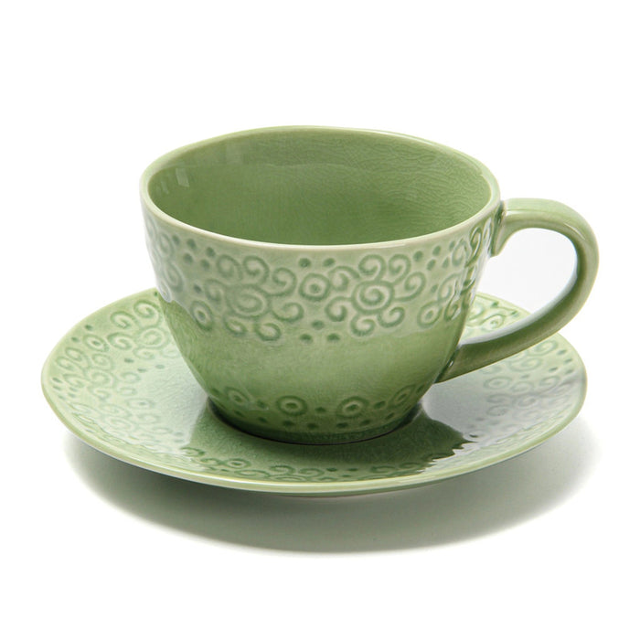 Ceramic Mug And Saucer Set Green Crackle, Dishwasher&Microwave Safe, Breakfast Cup, for Coffee, Cocoa, Cappuccino, Milk, Hot Water With Lemon, Tea, Hot Choco For Kids, For Coffee Lover(260ml) Fissman