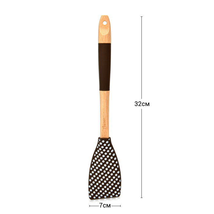 Fissman Chefs Tools Silicone Skimmer with Wooden Handle Brown/Beige 32cm