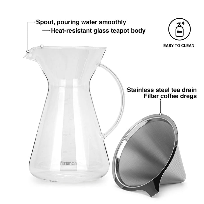 Fissman Coffee Pot 900ml With Stainless Steel Filter (Borosilicate Glass)