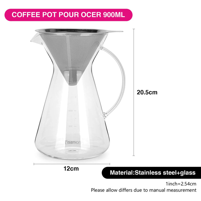 Fissman Coffee Pot 900ml With Stainless Steel Filter (Borosilicate Glass)