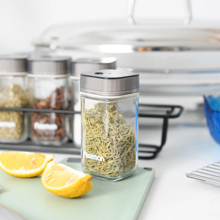 Fissman Condiment Set, with Stainless Lids And Chrome Steel Stand